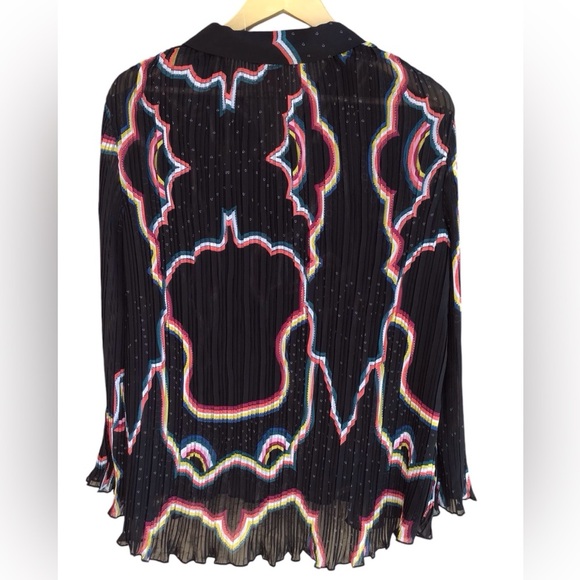 Catherine Malandrino Retro Black Crinkle Button-Down Long Sleeve Blouse … - Picture 3 of 14